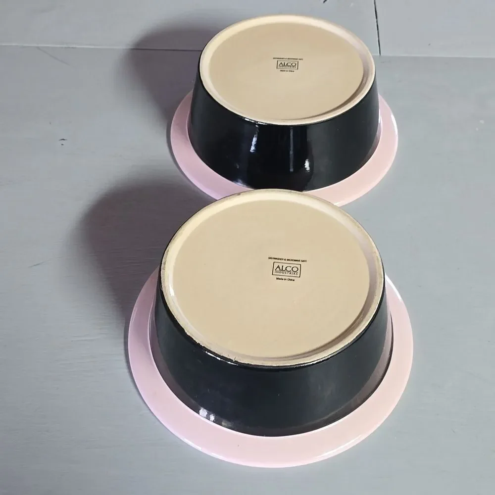 RARE VINTAGE DIVA DOG BOWLS — Pink Ceramic Small Dog Bowls (Set of 2) ALCO • Y2
